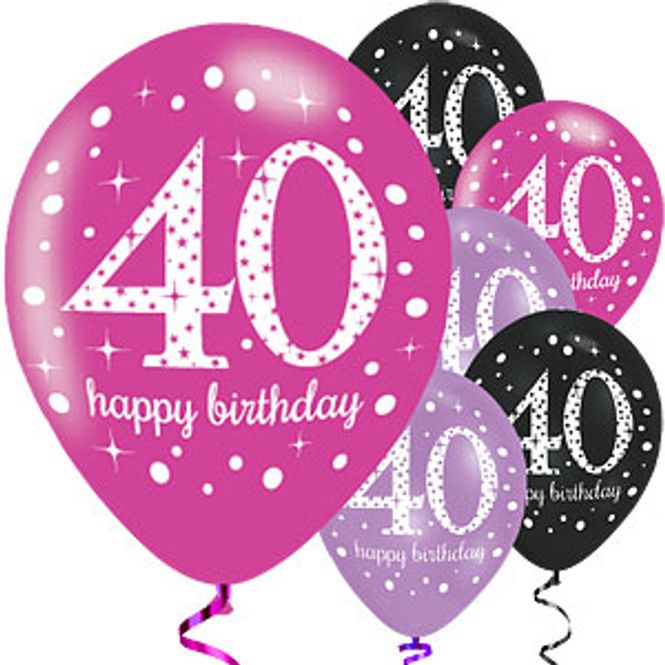 Hovedbilde Ballonger 40 år Sort/Lilla/Rosa 6-pk