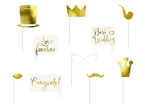 Hovedbilde Photo Booth Wedding Props Gull 10stk