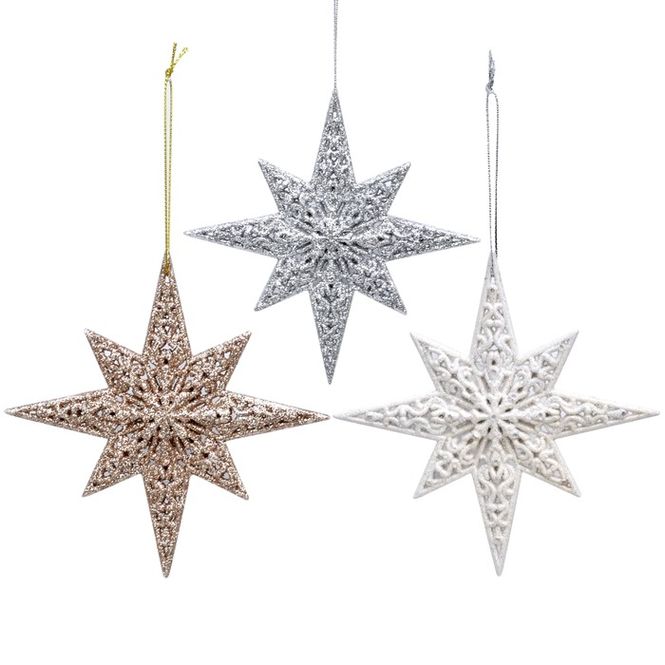 Hovedbilde Stjerne 12cm MIX hvit/sølv/champagne m/glitter ...