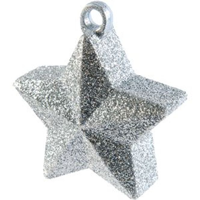 Hovedbilde Sølvstjerne Med Glitter Ballongvekt  9cm