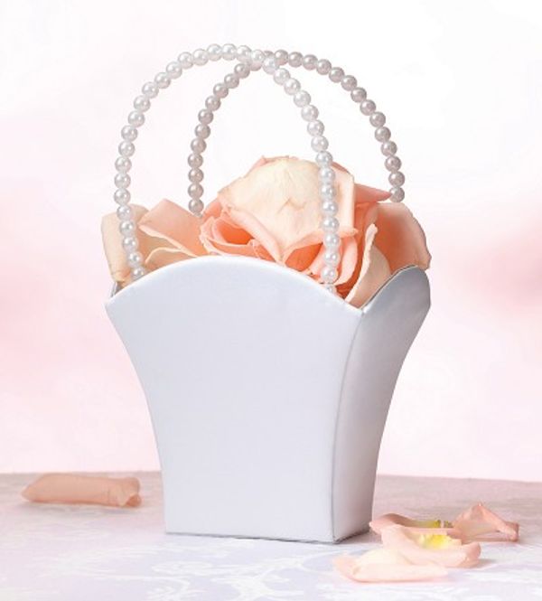 Hovedbilde Blomsterkurv Hvit m/perlehanke