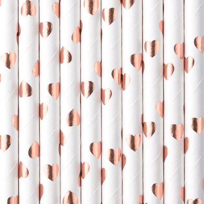 Hovedbilde Papirsugerør Hjerter Rosegull Blank 10-pk