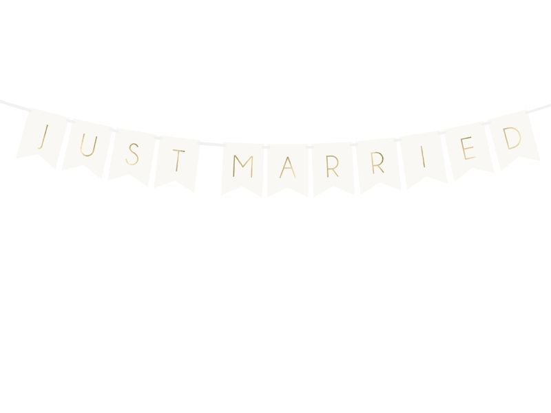 Banner Just Married Hvit Gull
