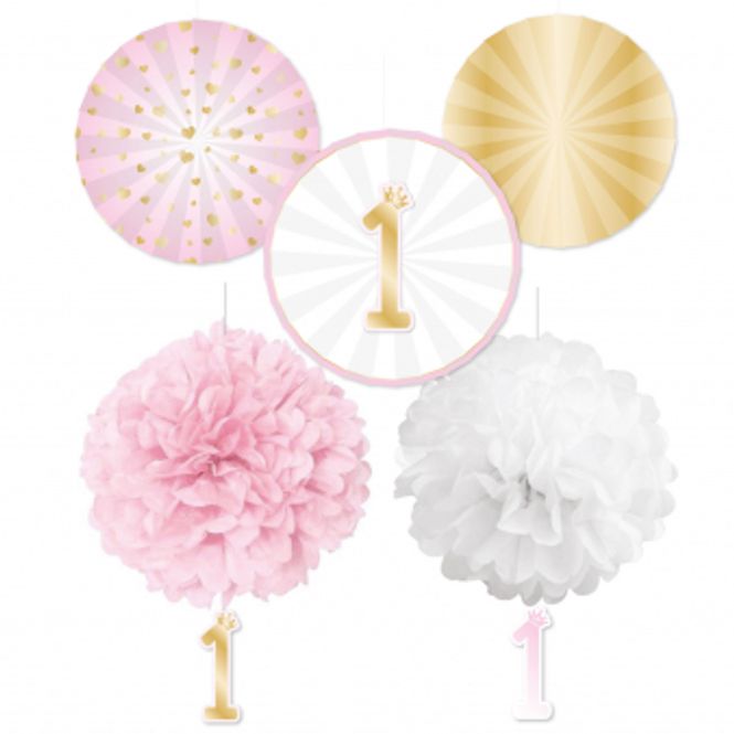 Hovedbilde 1st Birthday Dekorasjons Sett Rosa 5pk