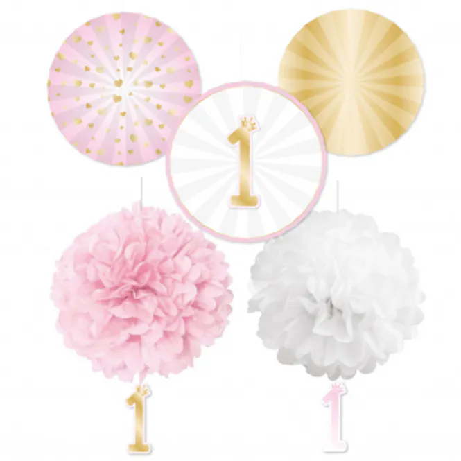 Hovedbilde 1st Birthday Dekorasjons Sett Rosa 5pk