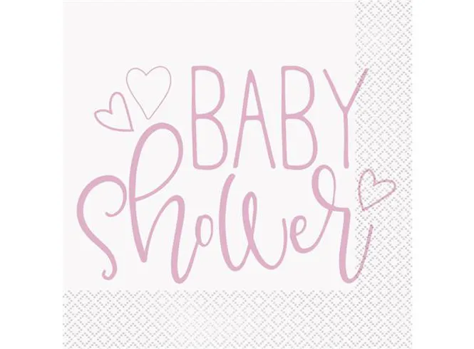Hovedbilde Rosa hjerte BabyShower 16 Lunchservietter - ...