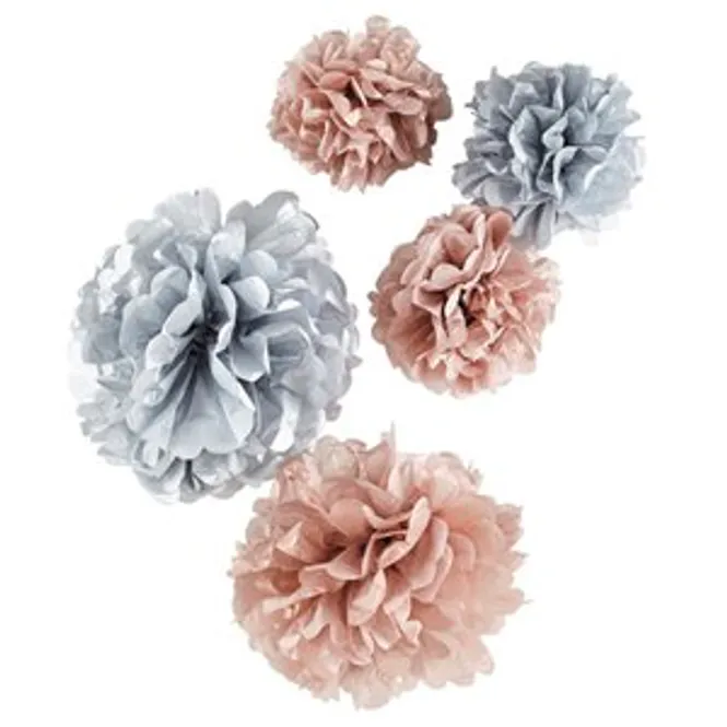 Hovedbilde Pom Poms Rosegull og grå 5-pk