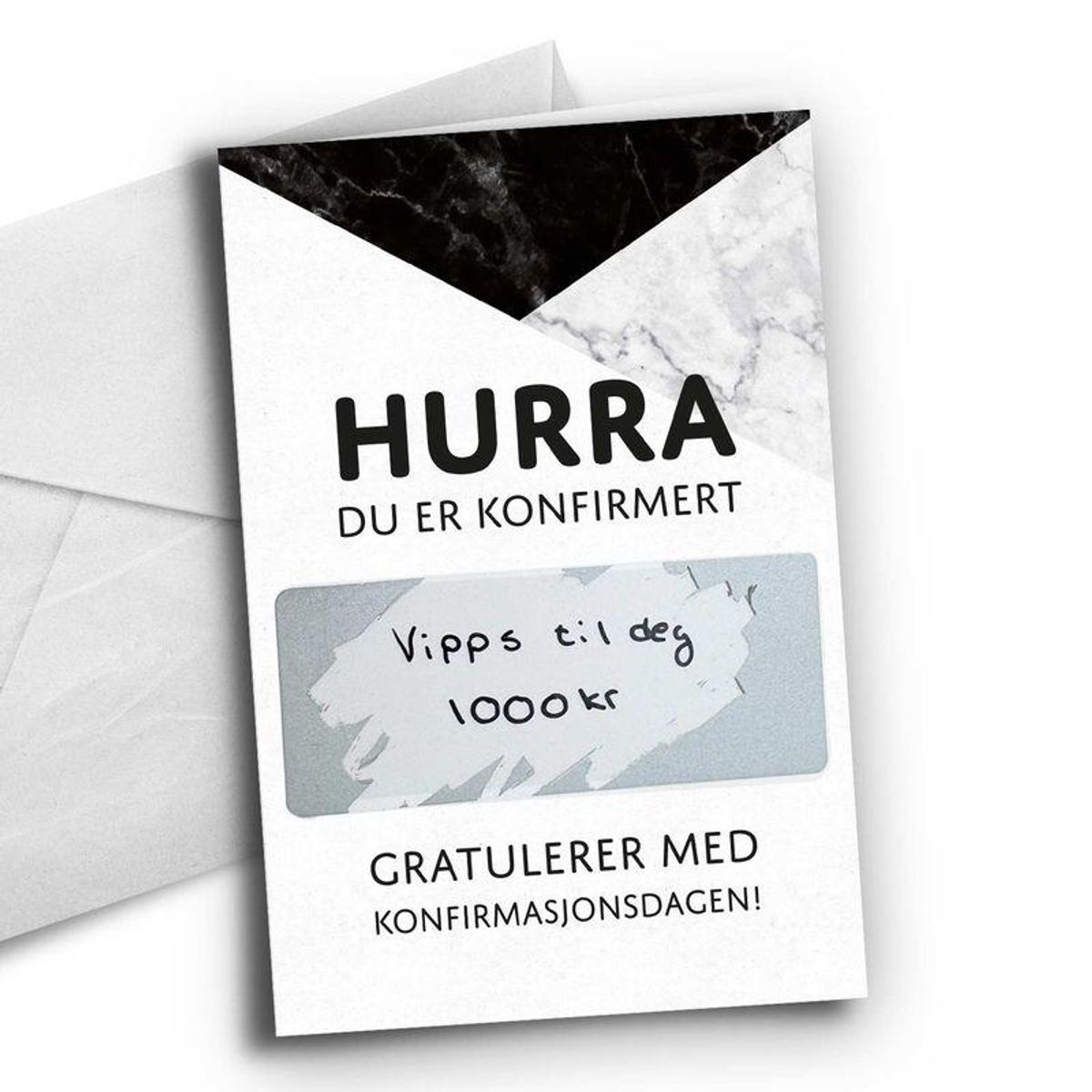 Konfirmasjonskort med skrapefelt svart 