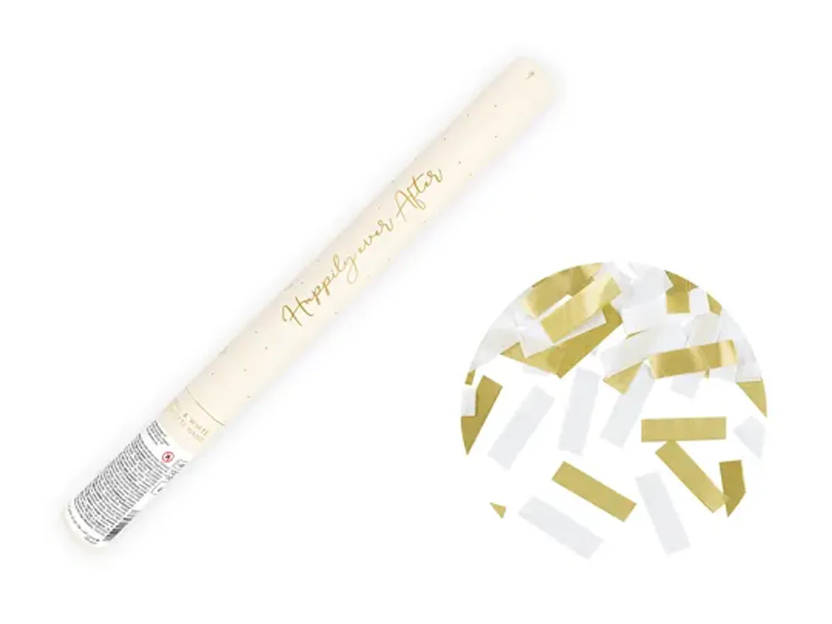 Hånd confetti kanon hvit og gull 